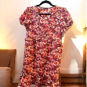 AS U WISH Size Large Pink‎ Floral Surplice V-Neck Ruffle Waste Dress Fairy